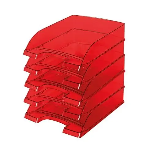 Produktbild: Leitz Briefkorb Standard A4, 5er Pack, Transparente Briefablage in Premium-Qualität, Stapelbare Ablagefächer als Schreibtisch-Organizer, Kombinierbar mit Plus-Serie, Rot, 52260028