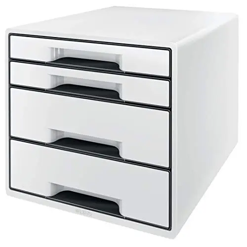 Produktbild: Leitz CUBE Schubladenbox mit 4 Fächern, A4, Inkl. transparentem Schubladeneinsatz, Weiß /Schwarz, WOW, 52521001
