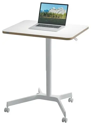 Produktbild: Leitz Ergo Compact Workstation Kleiner Höhenverstellbarer Sitz-/Steh-Schreibtisch, 80 x 60 cm, Mobiles Stehpult mit Rollen, Belastbar bis 20 kg, Für Büros, Desk Sharing, Home Office, Weiß, 65360001