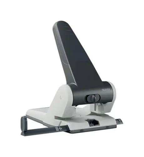Produktbild: Leitz Extrastarker Registratur-Locher, Für 65 Blatt, Großer leistungsstarker Locher für müheloses Lochen im Büro, Aus Aluminiumdruckguss, recycelte Kunststoffteile, 100% recycelbar, Schwarz, 51800095