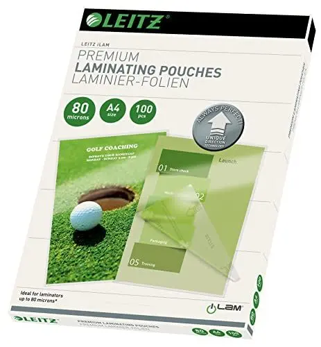Produktbild: Leitz Heißlaminierfolien A4 80 mic, Laminierfolien in Premium-Qualität im 100er Pack, Glänzend, Transparent, Vereinfachtes Einlegen durch UDT, iLAM, 74780000
