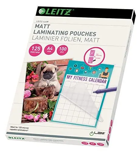 Produktbild: Leitz Heißlaminierfolien A4 Matt 125 mic, Hochwertige Laminierfolien im 100er Pack, zum Beschriften geeignet, für den Einsatz zu Hause oder im Büro, abgerundete Ecken, Transparent, 16926