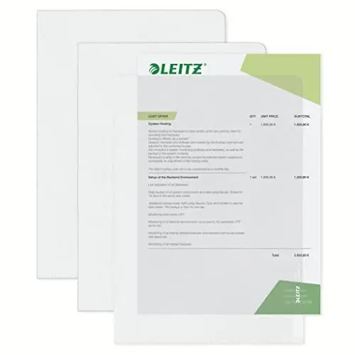 Produktbild: Leitz Hetzel Sichthüllen, 100 Stück, A4 Format, Farblos, Durchsichtig, 0,085 mm PP-Folie, Dokumentenhülle oben und rechts offen, 21672090