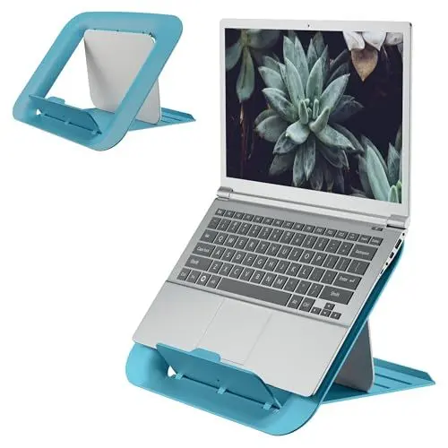 Produktbild: Leitz Höhenverstellbarer Laptopständer, Kompakte Laptop-Erhöhung mit 4 Höhen für 13“-15“ Notebooks, 80% recycelter Kunststoff & 100% recyclebar, IGR-zertifiziert, Ergo Cosy Serie, Blau, 64260061
