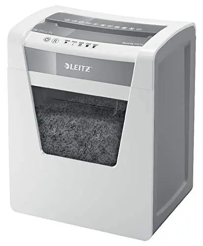 Produktbild: Leitz IQ Aktenvernichter Office P4, Mikroschnitt, 17-15 Blatt (70-80 g/m²), TÜV+GS zertifiziert, 2 Stunden Dauerbetrieb, Herausziehbarer 23L Behälter, Sehr leiser Schredder für Büro, Weiß, 80030000