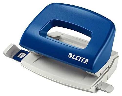 Produktbild: Leitz Mini Büro Locher aus Metall, kleiner Locher für 10 Blatt, Anschlagschiene mit Formatangaben, Ergonomisches Design, blau, 50580035