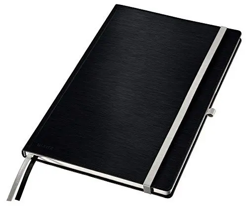 Produktbild: Leitz Notizbuch A4 kariert, 160 Seiten, 80 Blatt, Hardcover mit hochwertigem Bezug, 100 g/m² Papier, Gummizugverschluss, Textilbänder, Stiftelasche, Mit Tasche, Style Serie, Satin Schwarz, 44760094