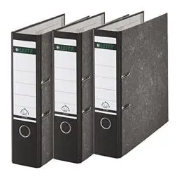 Produktbild: Leitz Qualitäts-Ordner, 3er-Pack, Wolkenmarmor-Papier, A4, 8 cm Rückenbreite, Schwarz, 310305095
