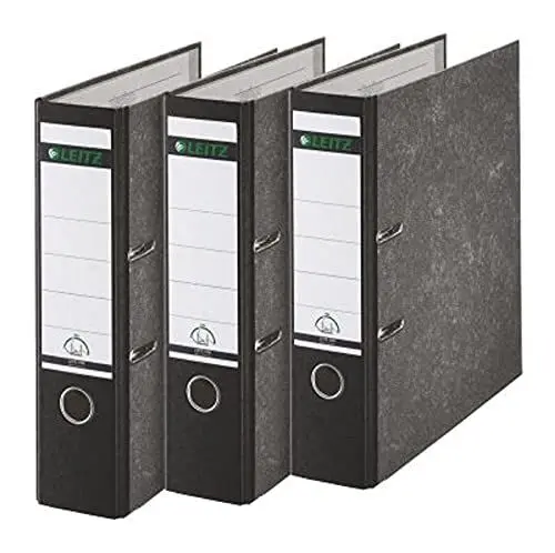 Produktbild: Leitz Qualitäts-Ordner, 3er-Pack, Wolkenmarmor-Papier, A4, 8 cm Rückenbreite, Schwarz, 310305095