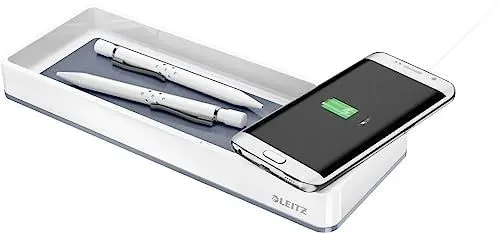Produktbild: Leitz Stifteschale mit Qi-Induktionsladegerät, Zum kabellosen Laden von Smartphone, Weiß/Grau, Duo Colour, WOW, 53651001