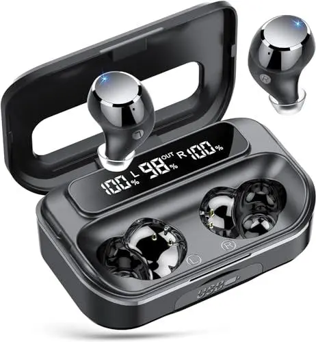 Produktbild: Lekaby Bluetooth Kopfhörer, Kopfhörer Kabellos Bluetooth 5.3 100 Std Spielzeit mit 4 LED Digitalanzeige, Tiefer Bass, In Ear Kopfhörer mit 4 ENC Lärmreduzierung Mic, Ohrhörer für Arbeit/Studium/Sport
