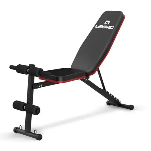 Produktbild: LEKÄRO Verstellbare Hantelbank, faltbar, Trainingsbank für Zuhause, Krafttrainingsbank für Ganzkörpertraining, Neigungsschwäche, Übung (schwarz)