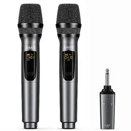 Produktbild: Kabelloses Mikrofon LEKATO,Mikrofone mit 30 Stunden Laufzeit für Karaoke,wiederaufladbar,Dual-Handmikrofon aus Metall zum Singen,schnurloses Mikrofonset für DJs,Gesang,Reden,Kirche,Party, Hochzeit
