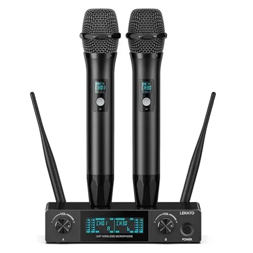 Produktbild: LEKATO Drahtloses Mikrofon, Professionelles UHF Metall Handmikrofon Dual Dynamisches Mikrofon, Karaoke Mikrofonsystem mit Empfänger für Kirche, DJ, Gesang, Hochzeit, Konferenz, 200ft