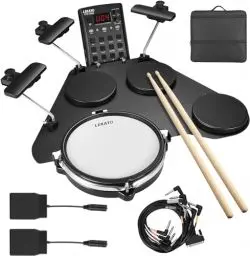 Produktbild: LEKATO E-Drum-Set, Elektronisches Schlagzeug für Anfänger, mit Mesh-Pad, 220+ Sounds, USB MIDI,2 Pedalen, Tragbares E-Schlagzeug Set mit Tragetasche (Schwarz)