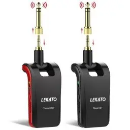 Produktbild: LEKATO Stereo 2.4GHZ Guitar Wireless System Wiederaufladbarer Gitarrensender Empfänger für Gitarren, Bass, Keyboard, Musikinstrumente Stereo & Mono Sound Supporting