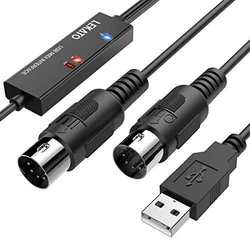 Produktbild: LEKATO USB MIDI Kabel Midi USB Kabel Midi Interface Konverter, 5 Polig In Out Midi zu USB Adapter für MIDI Controller/E Piano 6.5FT