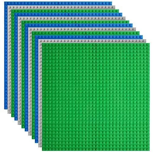 Produktbild: Lekebaby 12 Platten-Set Bauplatte Kompatibel mit Meisten Marken, 25 * 25cm, Grüne Blaue Graue Grundplatte