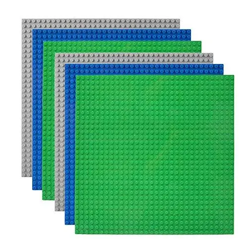Produktbild: Lekebaby 6 Platten-Set Bauplatte Kompatibel mit Meisten Marken, 25 * 25cm, Grüne Blaue Graue Grundplatte