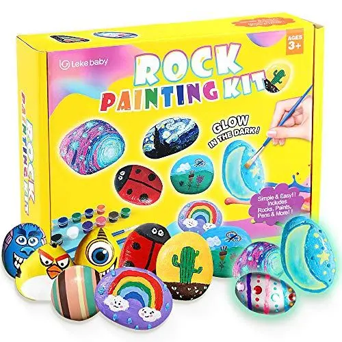 Produktbild: Lekebaby Steine Bemalen Set, Bastelset Für Kinder, Kreatives Malset Geschenk Spielzeug für Mädchen Jungen 3-12 Jahre