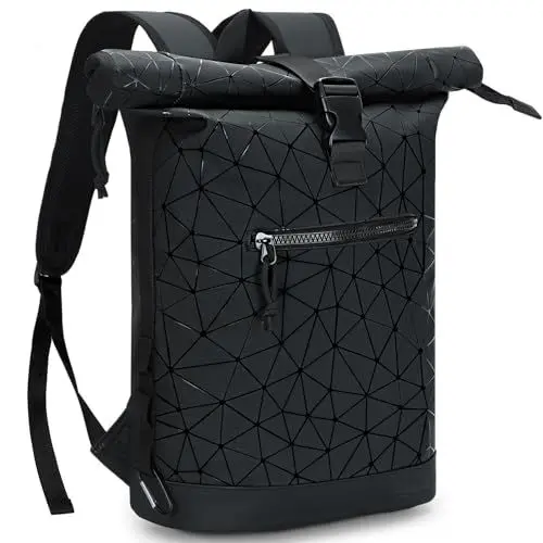 Produktbild: Lekeinchi Rolltop Rucksack Wasserdicht für Damen & Herren, Großer Laptop Rucksack mit Computerfach für 17 Zoll Laptop, Elegant Reiserucksack Daypack für Reisen, Radfahren, Uni Schule-Rautenmuster