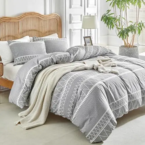Produktbild: Lekesky Bettwäsche 200x200, Bettwäsche 3teilig Bettbezug, Bohème Stil Bettbezug 200x200 cm Mikrofaser mit Kopfkissenbezug mit Reißverschluss 80x80cm*2, Grau