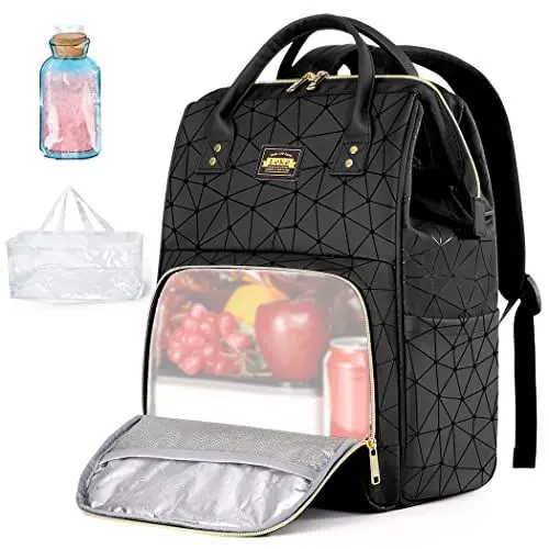 Produktbild: Lekesky Vielseitiger Rucksack Damen mit Isolierfach / 15.6 Zoll Laptop Rucksack - Arbeitsrucksack mit 1 auslaufsicheren Beutel und 1 Kühlakku, Schwarz