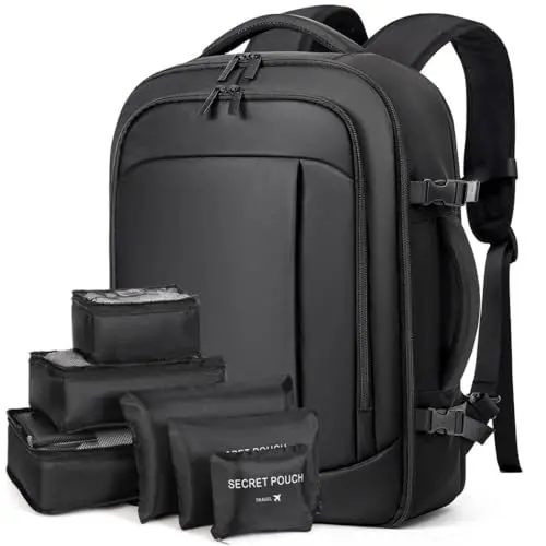 Produktbild: Lekespring Handgepäck Flugzeug für Herren Damen, 17 Zoll Laptop Rucksack Reiserucksack, 30L mit 6 Teilige Kleidertaschen für Urlaub Business Arbeit Reisen, Schwarz