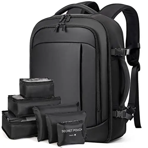 Produktbild: Lekespring Rucksack Handgepäck Flugzeug Ryanair Handgepäck 40x20x25 Reiserucksack Herren mit 6 Teilige Kleidertaschen für Kurze Tirp Business Weekender, Schwarz