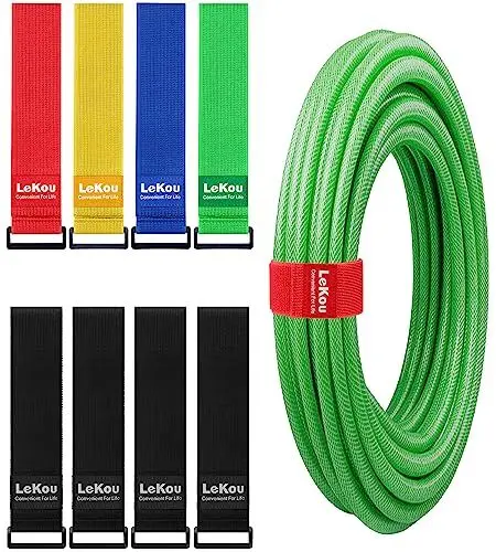 Produktbild: LeKou Elastische Kabelbinder mit Klettverschluss 5cm x 46cm (8er Pack) Farbige elastische Klettbänder mit Schnalle - Verlängerungen für Kabel, Seil