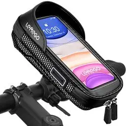 Produktbild: LEMEGO Fahrrad-Telefonhalterung, wasserdicht – Tasche für Fahrrad Lenker Rahmen für Telefon drehbar Fahrrad MTB Schutzhülle Telefon mit Stauraum Touchscreen unter 7 Zoll
