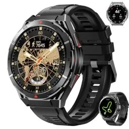 Produktbild: LEMFO GPS Smartwatch Herren Mit 560 mAh, 2 Armbänders/1.43'' Amoled Display/150+ Sportmodi/5ATM,Kompass/Barometerdruck/Höhenmesser Fitnessuhr Herren, 24/7 Herzfrequenz,SpO2 (Schwarz)