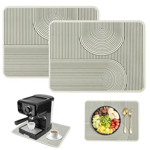 Produktbild: lemgyiamz Kaffeematte Kaffeemaschine Abtropfmatte, Geschirrabtropfmatte Unterlage Geschirr, Super SaugfäHig Art Line Style Leicht Zu Reinigen für KüChe Trockenmatte Saugstarke, 2 StüCk