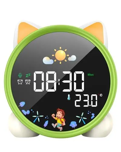 Produktbild: Lemnoi Wecker für Kinder, Kinder Schlaftrainer für Jungen und Mädchen, Batteriebetrieben Kinderwecker Lichtwecker mit Nachtlicht, Countdown, Snooze-Funktion, 3 Helligkeitsstufen und Buntem Licht