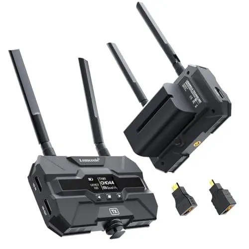 Produktbild: Lemorele Wireless HDMI Transmitter and Receiver mit 2 * 4400mAh Batteries, 200M FHD Drahtloses Videoübertragungs Set mit HDMI Loopout,Support 1TX zu 4RX für Live Stream, Filmemachen und Fotografie