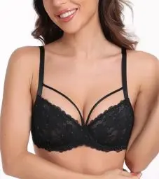 Produktbild: Lemorosy Push Up BH Damen Mit Bügel Große Brüste Starker Halt Ungepolster Vollschalen Spitze Blumen Große Größen BHS (Schwarz,95F)