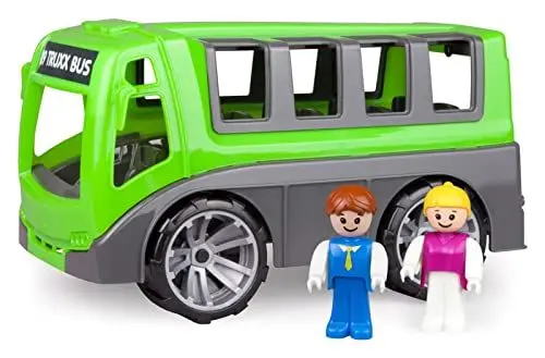 Produktbild: Lena 04454 - Truxx Bus, Spielbus Fahrzeug ca. 27 cm, Spielset mit robustem Reisebus und 2 vollbewegliche Spielfiguren, Spielfahrzeug Set für Kinder ab 2 Jahre, Spielzeugbus in grün/grau