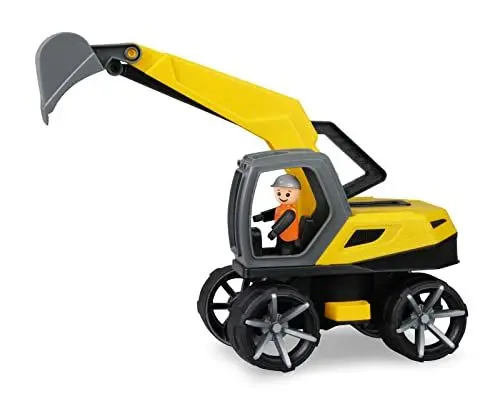 Produktbild: Lena 04531 - TRUXX² Bagger, Baustellenfahrzeug ca. 35 cm, robuster Schaufelbagger mit funktionstüchtiger Schaufel und vollbeweglicher Spielfigur, für Kinder ab 2 Jahre, Sandbagger gelb