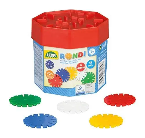 Produktbild: Lena 35946 Steckspiel Rondi 45 in Baudose, 55 Teile in bunten Farben, ca. 45 mm, 3 Jahre to 10 Jahr , Konstruktionsspielzeug mit Steckteilen, Mehrfarbig