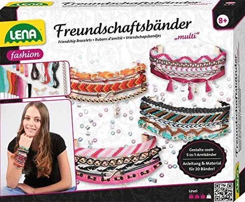 Produktbild: Lena 42117 Bastelset Multi Freundschaftsbänder groß, Komplettset mit 240 Perlen, Satinbänder, Garne, Kordeln, Ketten und Verschlüsse, Knüpfset für Kinder ab 8 Jahre, Flechtset für 4 Armbänder 5in1