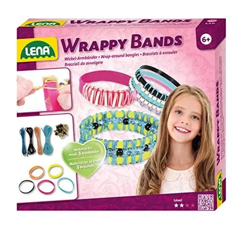 Produktbild: Lena 42652 - Bastelset Wrappy Bands, Komplettset für mindestens 3 Wickelarmbänder mit 7 Silikonbänder in 5 Farben, Kordel in 4 Farben und 48 Fädelperlen, Schmuckbastelset für Kinder ab 6 Jahre