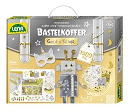 Produktbild: Lena 42666 - Premium Bastelkoffer Gold und Silber mit 1500 Teile, Bastelmaterial mit Glitzer-Moosgummi, Metallic-Papier, Perlen, Edelsteine, Blattgold, Pompon und mehr, für Kinder ab 5 Jahre, Mittel