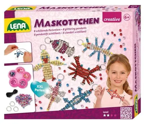 Produktbild: Lena 42690 Maskottchen groß - Lena Maskottchen Perlentiere Bastelset ab 6 Jahren, Mit 740 x Bastelperlen und 8 x Schlüsselringen, Schlüsselanhänger mit Perlen basteln