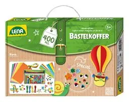 Produktbild: Lena 42713 Bastelkoffer Teile, Material zum Basteln Papier, Moosgummi, Pfeifenreiniger, Wackelaugen, Pompons, Eisstiele, Knöpfe und mehr, für Kinder ab 5 Jahre, 400er Bunt