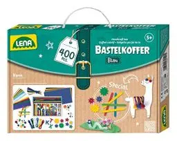 Produktbild: Lena 42715 Bastelkoffer Teile, Material zum Basteln mit Buntem Papier, Moosgummi, Pfeifenreiniger, Wackelaugen, Pompons, Eisstiele und mehr, für Kinder ab 5 Jahre, 400er Blau & Grün