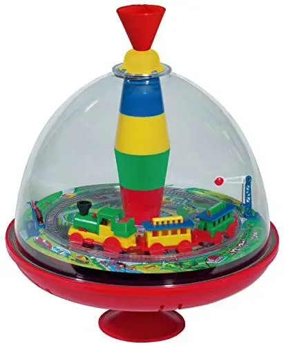 Produktbild: Lena 52120EC Panoramakreisel Eisenbahn Ø 19,5 cm - Elektrischer Brummkreisel mit bewegender Eisenbahn und Schrankenöffnung, Kreisel für Kinder ab 18 Monaten