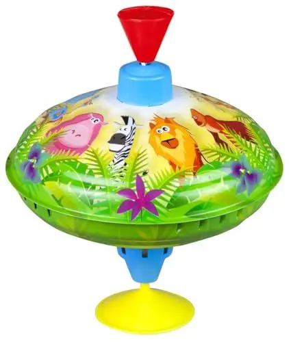 Produktbild: Lena 52263 Brummkreisel Dschungeltiere Ø 16 cm, Metall Schwungkreisel aus Blech, klassischer Pumpkreisel, Blechkreisel mit Tier Motiv, Kreisel mit Standfuss, Spielzeugkreisel für Kinder ab 18 Monate