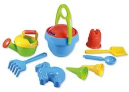 Produktbild: Lena 5420 Happy Sand Spielset Jungs I, Sandspielzeug mit 10 Teilen für Kinder ab 2 Jahren, Strandspielzeug mit Eimer, Sieb, Schaufel, Rechen, Gießer, Eislöffel, 2 Eistüten und 2 Formen, Mehrfarbig