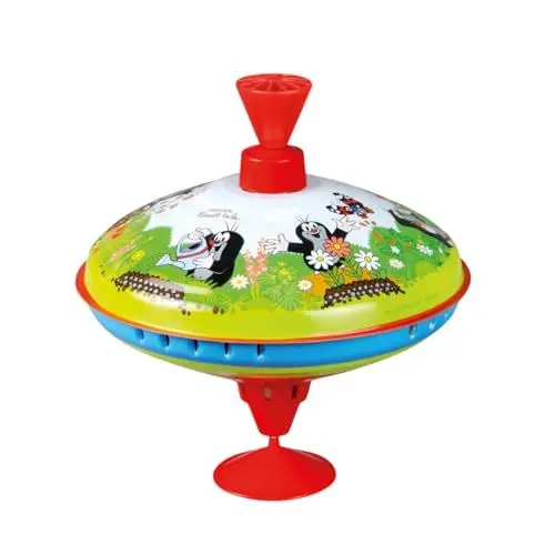 Produktbild: Lena tin toys 52249 - Brummkreisel Ø19 cm Der kleine Maulwurf, Metall Kreisel, Schwungkreisel aus Blech, klassischer Pumpkreisel, Blechkreisel mit Spitze, Spielzeugkreisel für Kinder ab 18 Monate