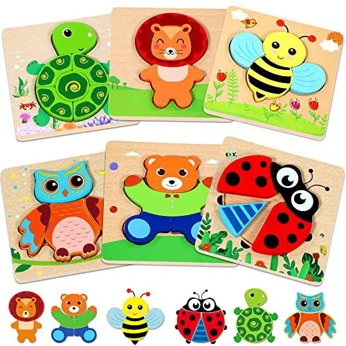Produktbild: lenbest 6 Stück Holzpuzzle - Tier Montessori Spielzeug - Steckpuzzle Kinderspielzeug Holzspielzeug Lernspielzeug Motorikspielzeug Spielzeug 1 Set ab 2 3 Jahr Jahre - Geschenke Mädchen Junge